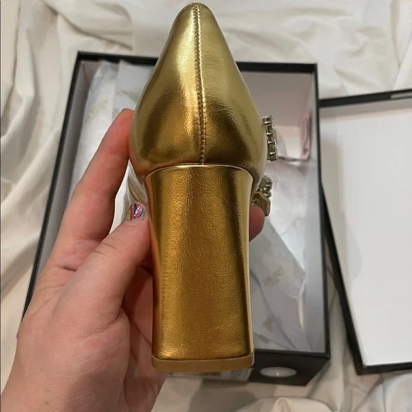 •CAPE ROBBIN• “Selina” Double Strap Mary Jane Heels - Gold // NIB - Picture 6 of 11